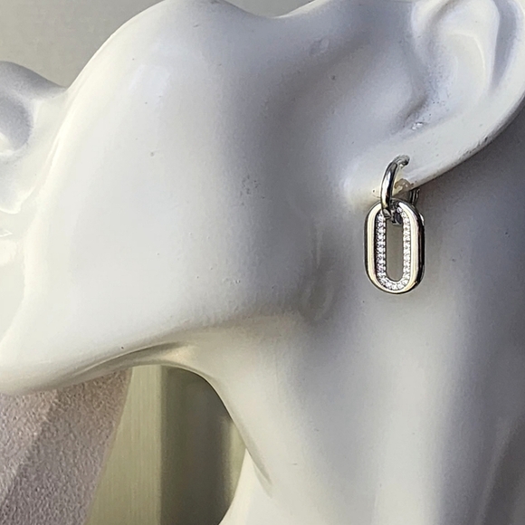 Silver White Gold Filled Link Huggie Hoop Earrings - Picture 5 of 7